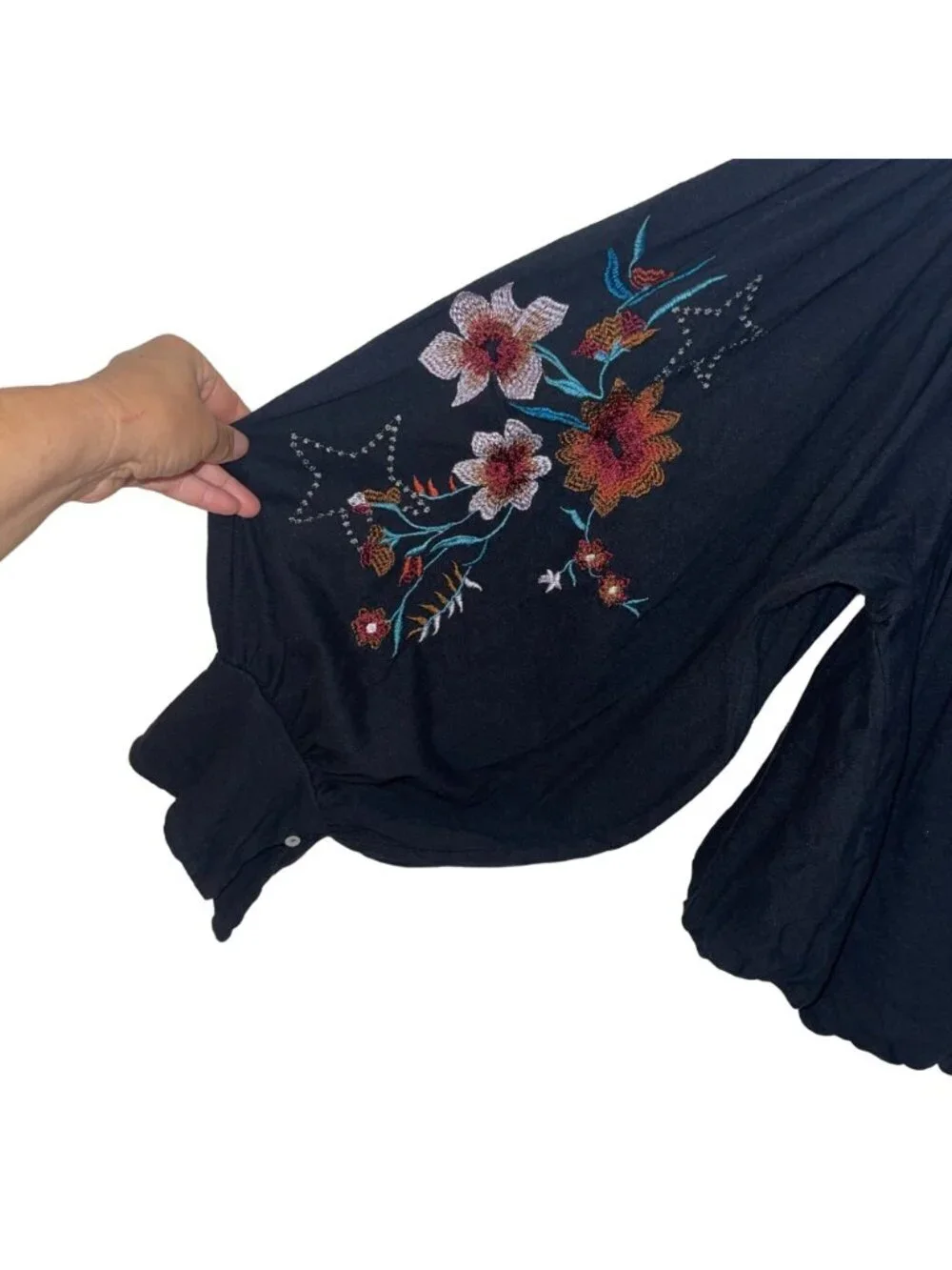 Free People Womens Lita Embroidered Top Size L Black Cut Out Bubble Hem New